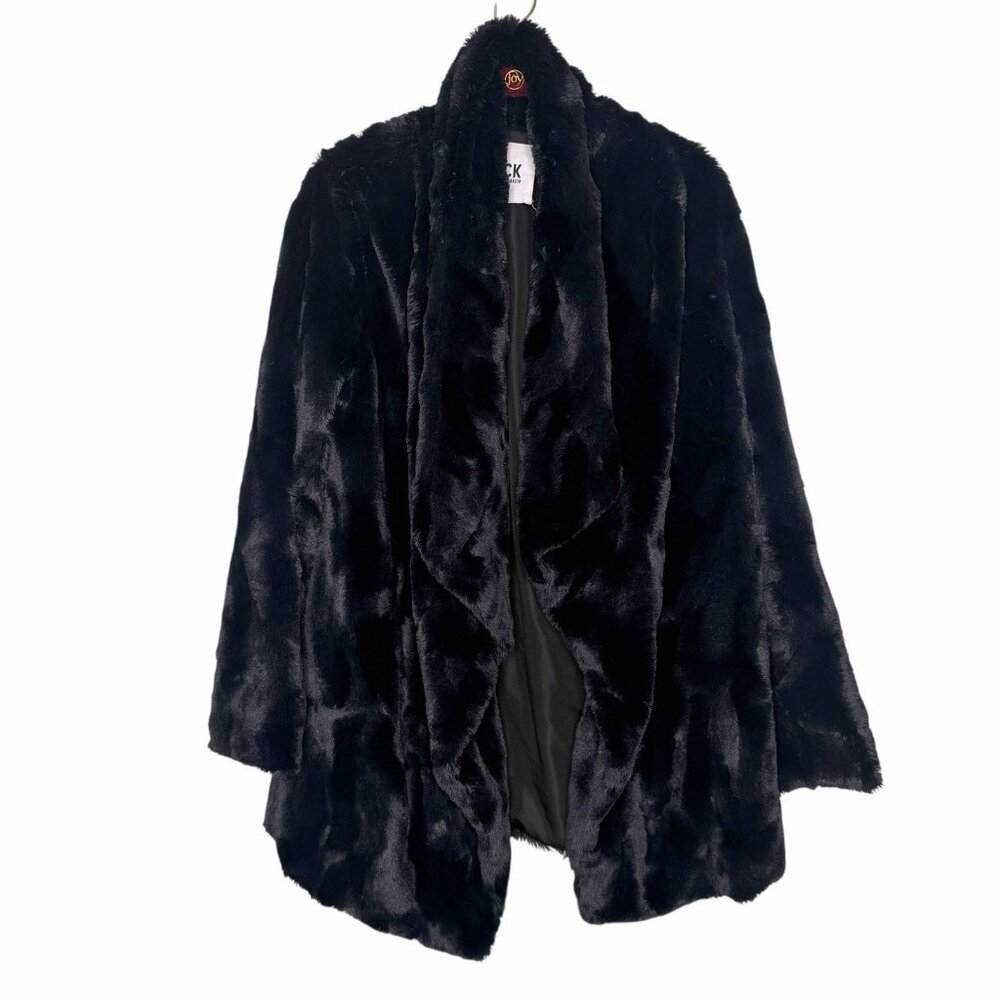 Jack by BB Dakota Black Faux Fur Jacket Coat Drape Front Soft Size Medium